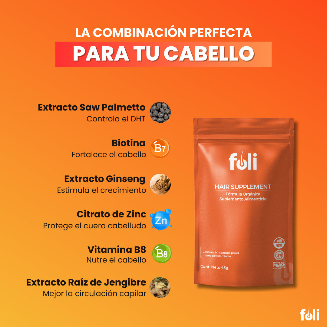 foli™️| Suplemento para Crecimiento de Cabello | 90 días por bolsa