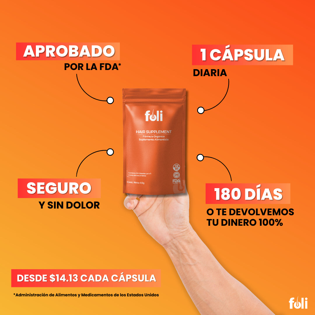 foli™️| Suplemento para Crecimiento de Cabello | 90 días por bolsa